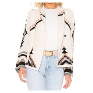360CASHMERE Koko Cardigan Sweater 100% Cashmere Chalk Multi Aztec Sz Sml Revolve